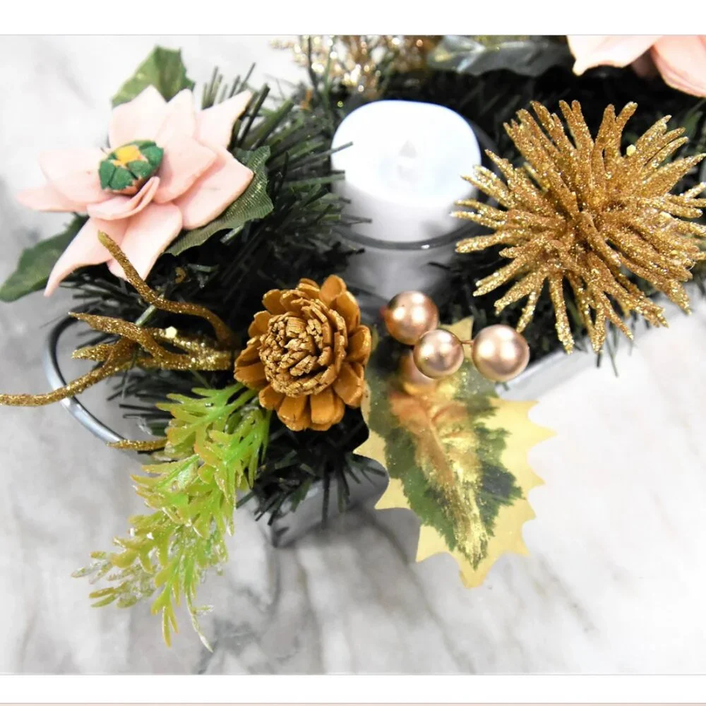 Festive Centerpiece! Galvanized metal tray w/salmon sustainable Sola Poinsettias